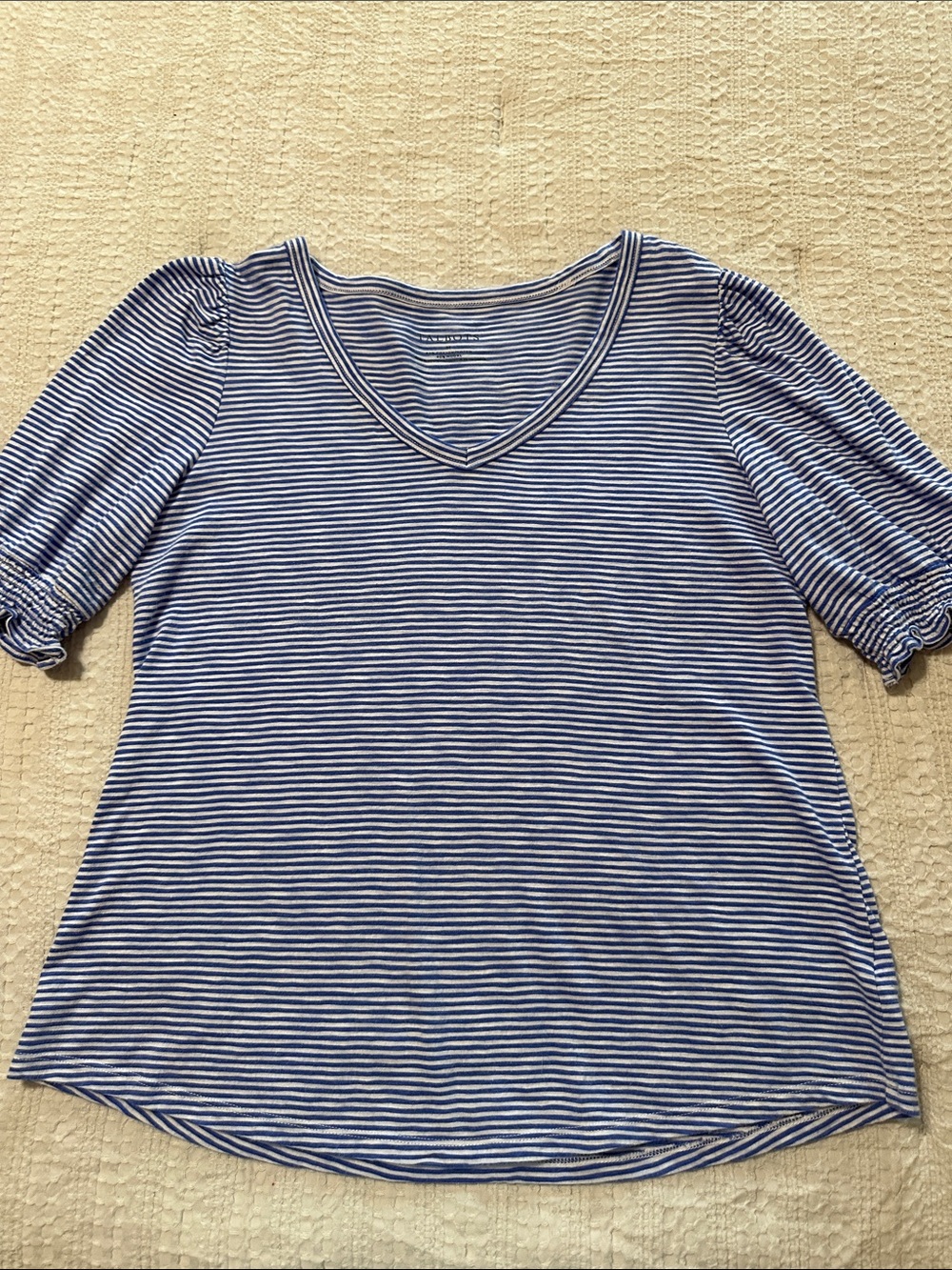 Talbots Blue and White Striped V-Neck Short Sleeve Top